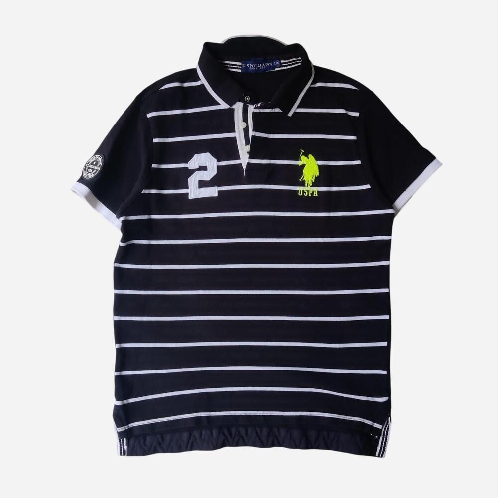 Y2K U.S. Polo Assn. Black with White Horizontal Stripes Cotton Polo Shirt